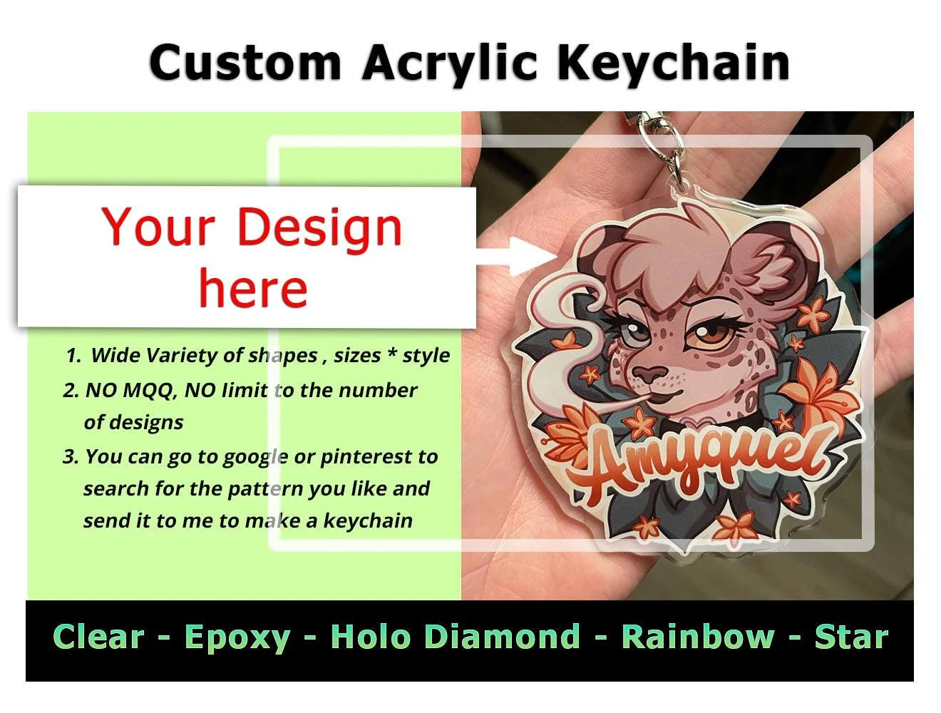 Custom Acrylic Keychain - Clear - Epoxy - Holo
