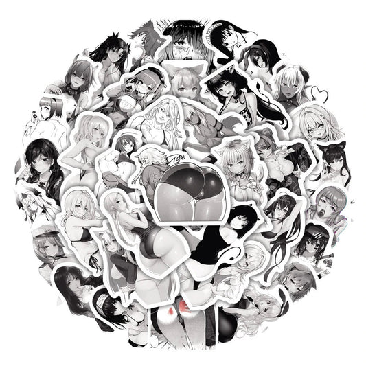 50 pcs Black and White - Sexy Anime Sticker Lewd - Waifu Ecchi Manga Anime