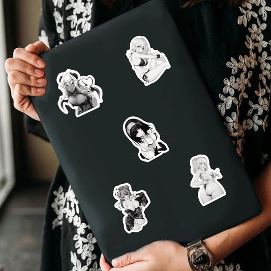 50 pcs Black and White - Sexy Anime Sticker Lewd - Waifu Ecchi Manga Anime